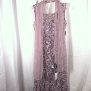 NWT Alex Evenings Womens 6P Long Sleeveless Mother of The Bride Dress w/ Shawl